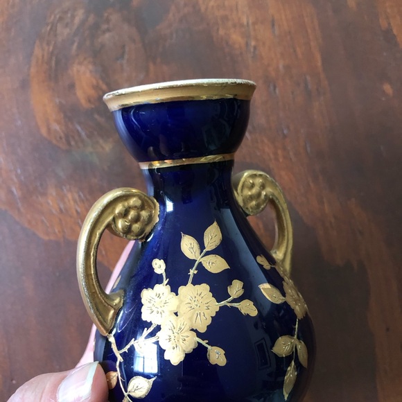 Incredible Cobalt Blue and Gold Mini Vase - Owl and Branches - Vintage - Picture 4 of 6